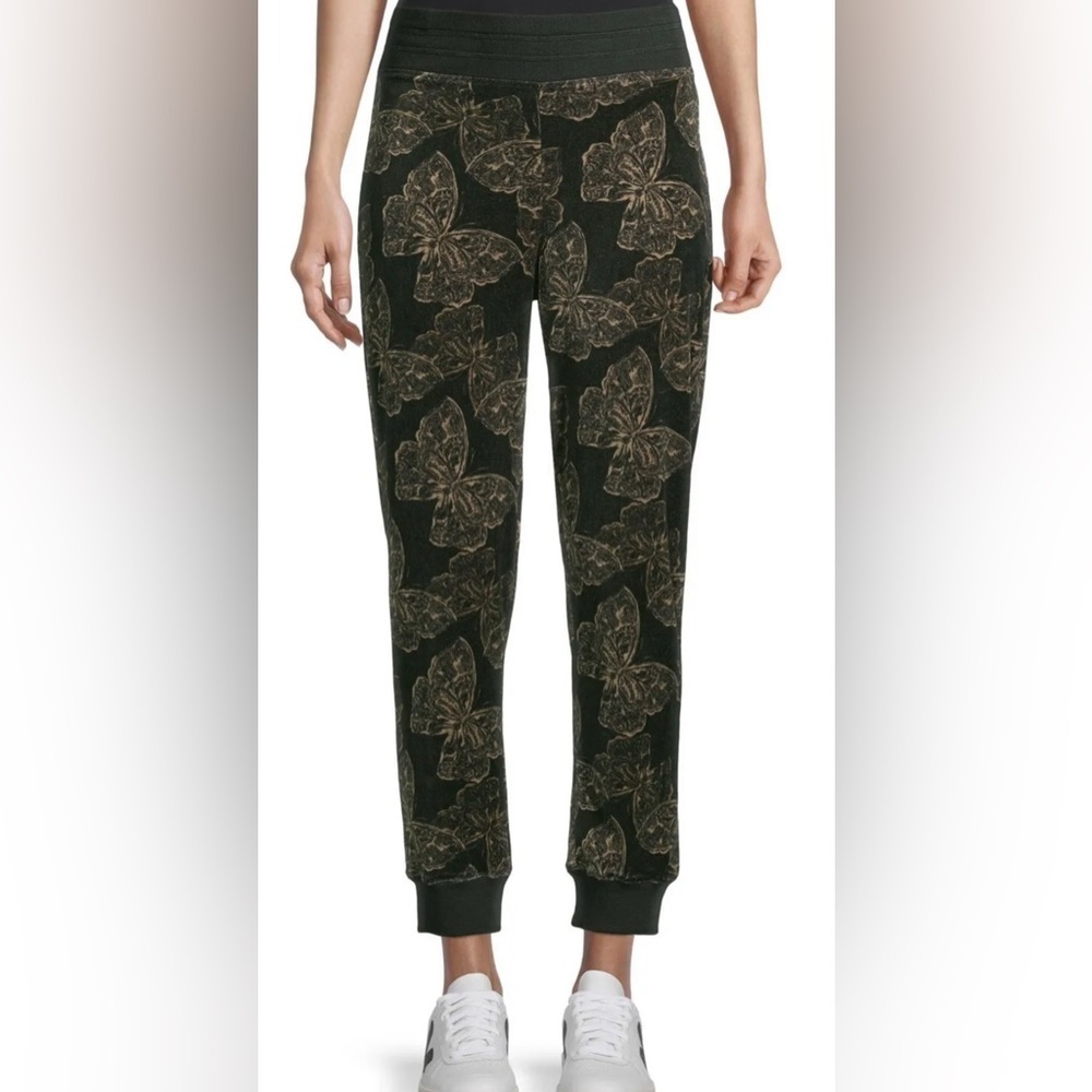 Johnny Was Zuri Modern Velour Sweatpants Black & Butterflies Size Medium NWT - Picture 1 of 14